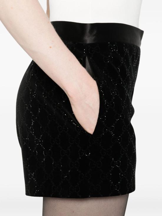 25FW 구찌 엠브로이더드 코튼 벨벳 숏팬츠 835784ZJV751000 black - GUCCI