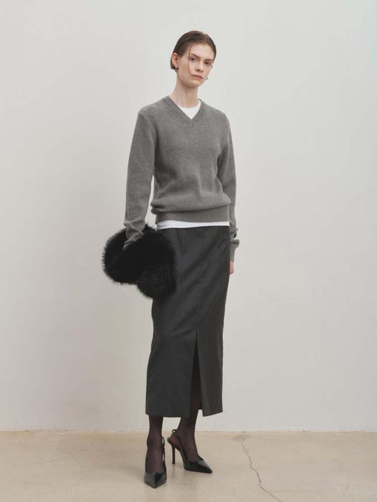  토니웩 스웨터 토니와크 리브 V넥  멜란지 그레이 - TONYWACK