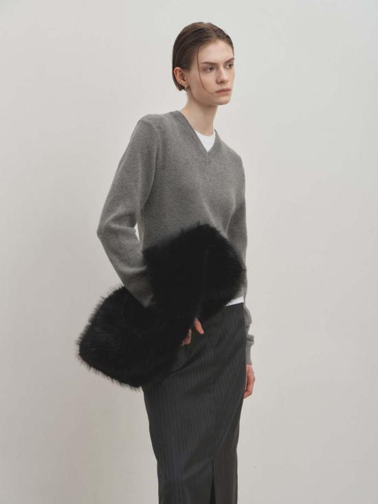  토니웩 스웨터 토니와크 리브 V넥  멜란지 그레이 - TONYWACK