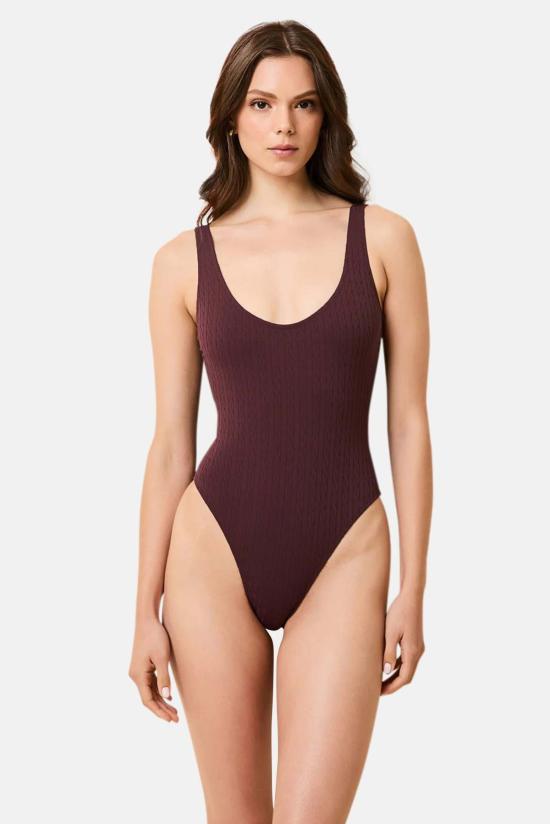  솔리드 앤 스트라이프 원피스 수영복 헤일리 원피스 건포도 브라운 - SOLID AND STRIPED