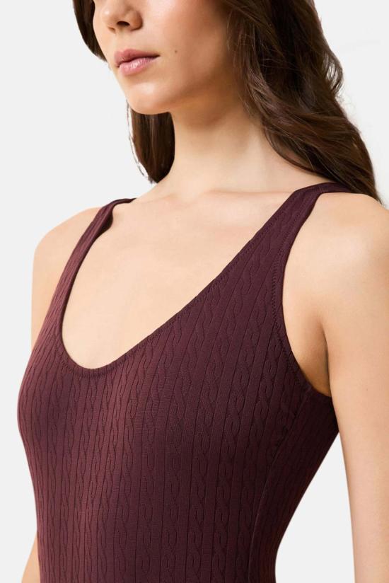  솔리드 앤 스트라이프 원피스 수영복 헤일리 원피스 건포도 브라운 - SOLID AND STRIPED