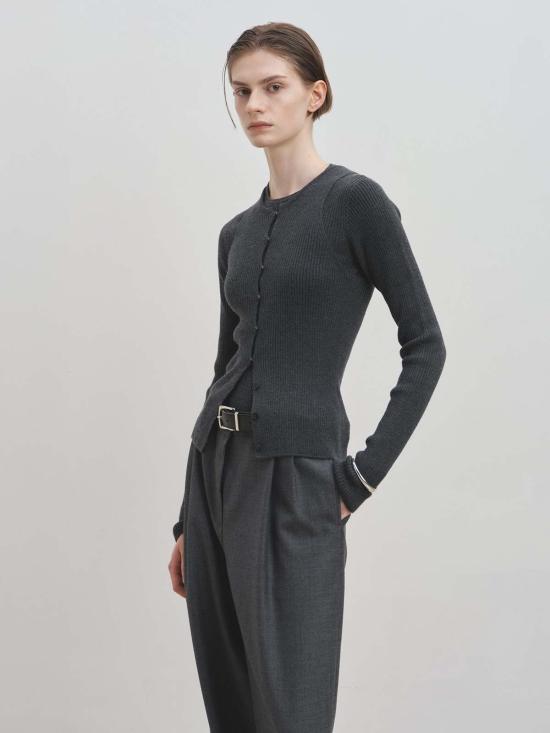  토니웩 베스트 토니와크 리브드 슬리브리스 카디건 차콜 - TONYWACK