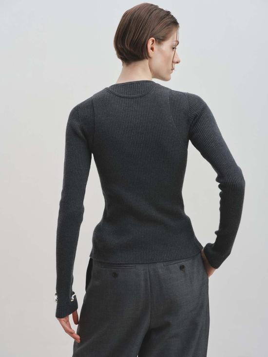  토니웩 베스트 토니와크 리브드 슬리브리스 카디건 차콜 - TONYWACK