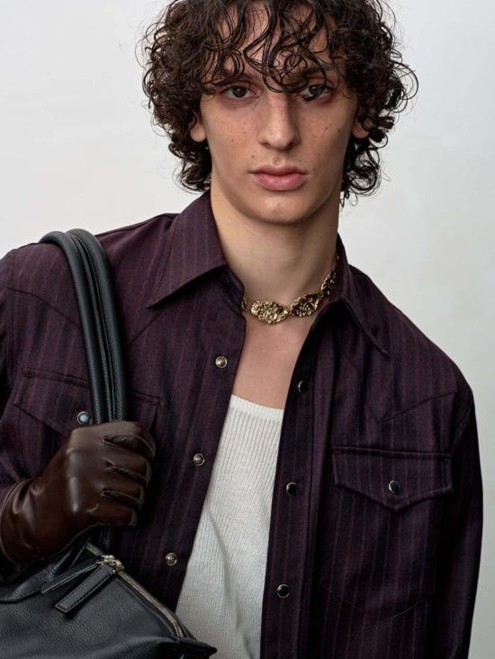  토니웩 긴팔 셔츠 토니와크 스트라이프 웨스턴  다크 버건디 - TONYWACK