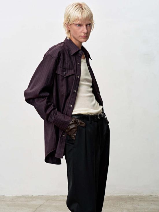  토니웩 긴팔 셔츠 토니와크 스트라이프 웨스턴  다크 버건디 - TONYWACK