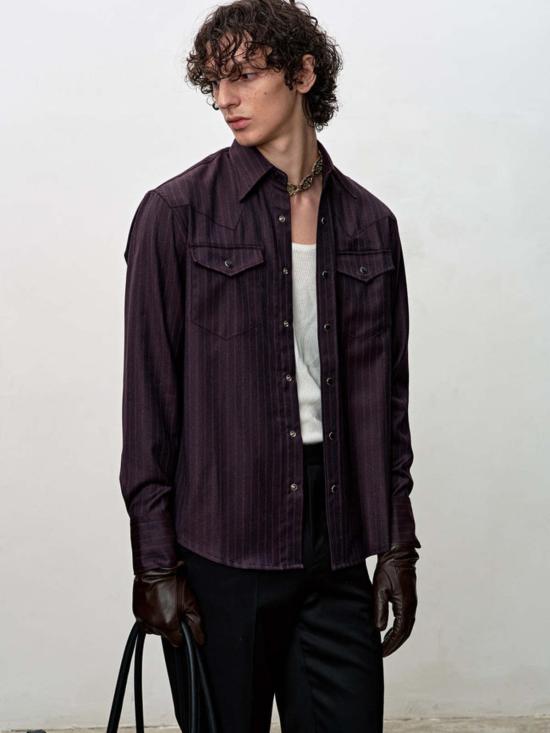  토니웩 긴팔 셔츠 토니와크 스트라이프 웨스턴  다크 버건디