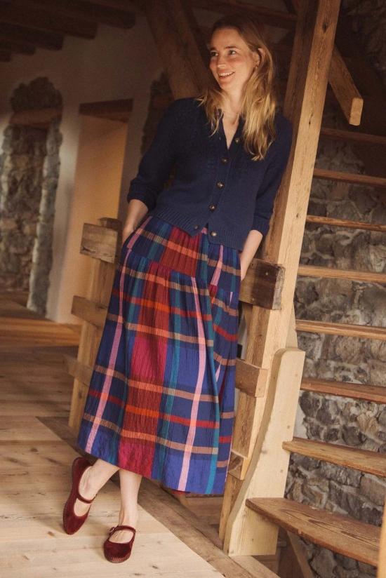  마린 레이어 미디 스커트 지아 울  멀티 플레이드 - MARINE LAYER