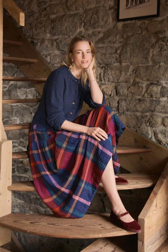  마린 레이어 미디 스커트 지아 울  멀티 플레이드