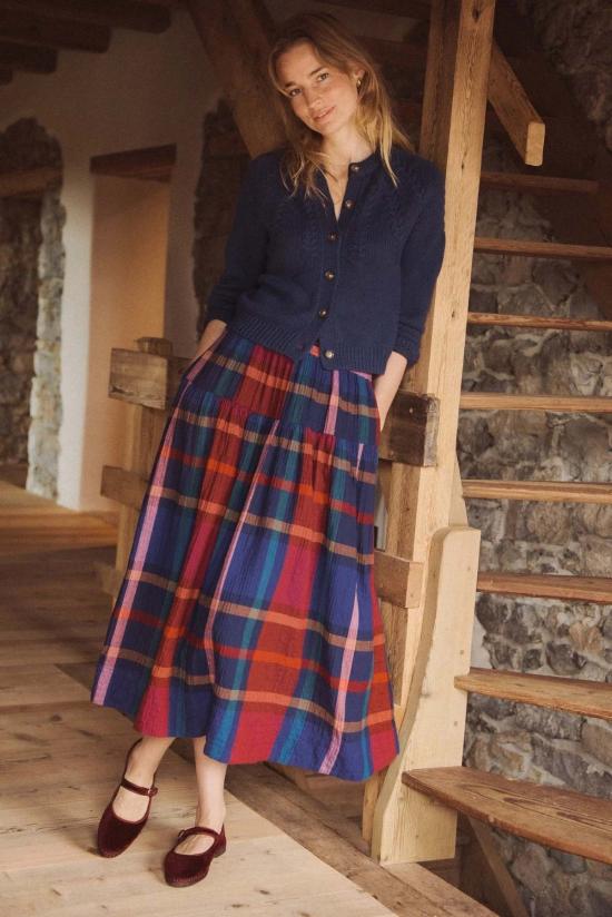  마린 레이어 미디 스커트 지아 울  멀티 플레이드 - MARINE LAYER