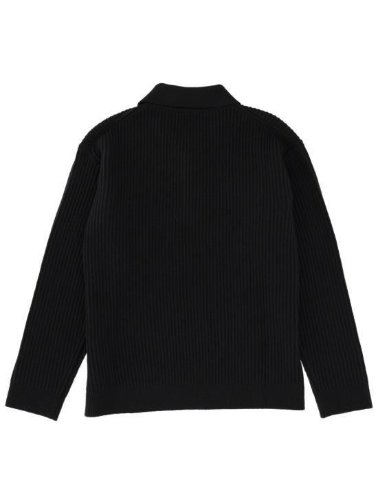 25FW 메종키츠네 폭스 헤드 울 립드 폴로 티셔츠 PM00213KT1149 P199 BLACK - MAISON KITSUNE