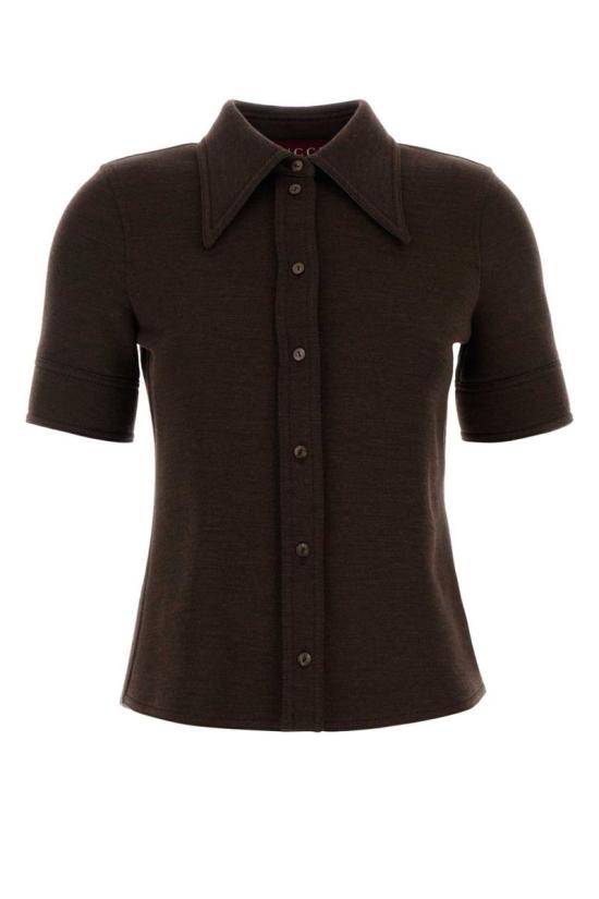 25FW 구찌 울 코튼 저지 셔츠 836442Z7AXV 2063 BROWN