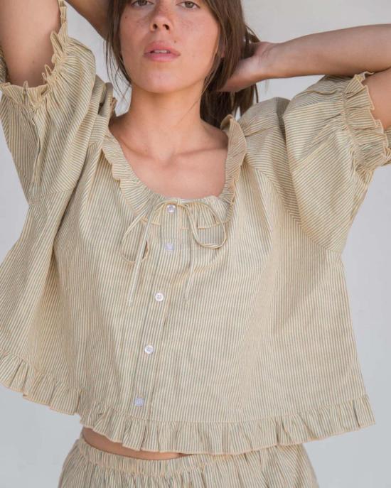  Sønderhaus 라운지 웨어 쇤더하우스 로미오 세트 그린 스트라이프 - OTHER BRANDS