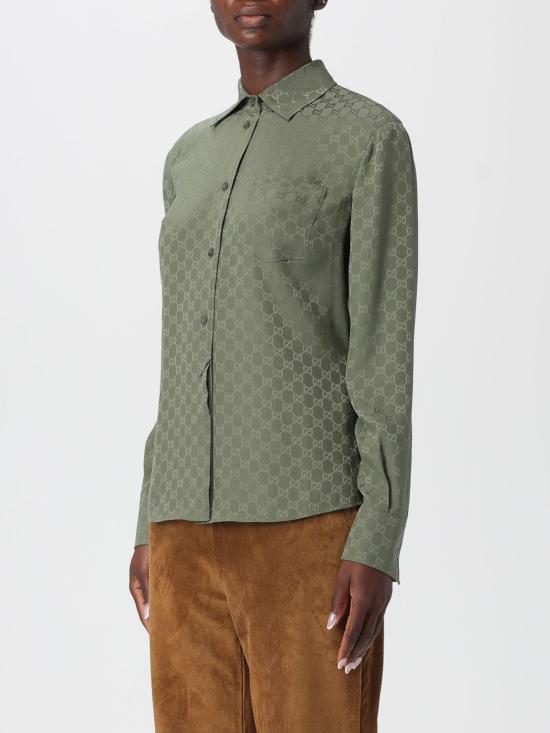 25FW 구찌 실크 자카드 셔츠 837016Z7ATQ 3065 Green - GUCCI