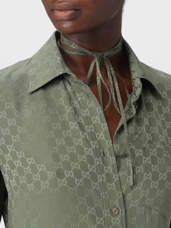 25FW 구찌 실크 자카드 셔츠 837016Z7ATQ 3065 Green - GUCCI