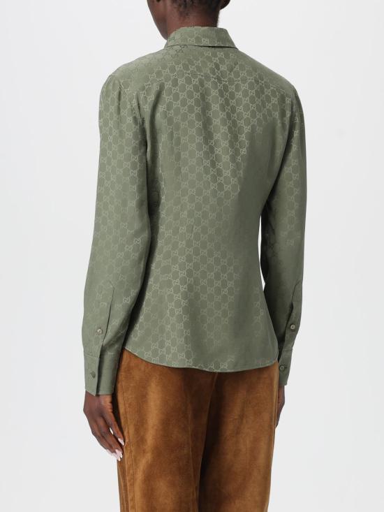 25FW 구찌 실크 자카드 셔츠 837016Z7ATQ 3065 Green - GUCCI