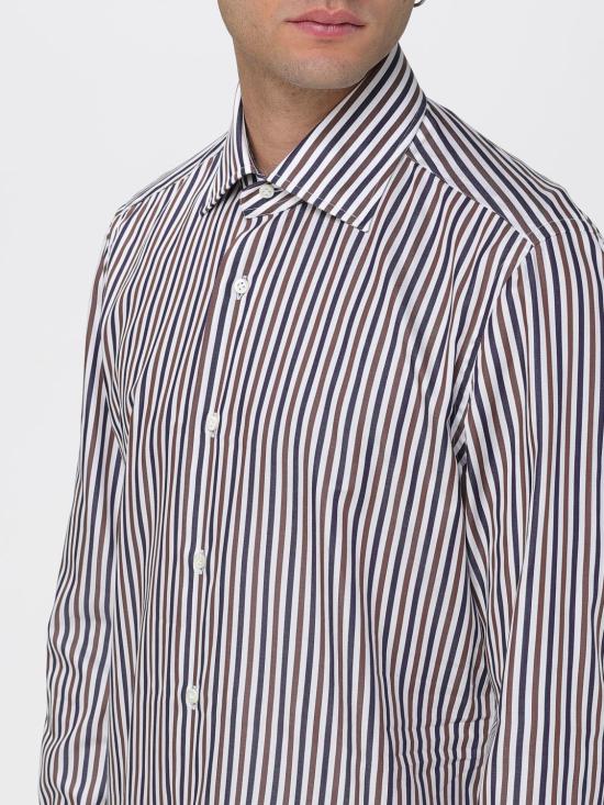 25FW 마짜렐리 셔츠 45134 RIGA MARRONE BLU BIANCA Brown - MAZZARELLI