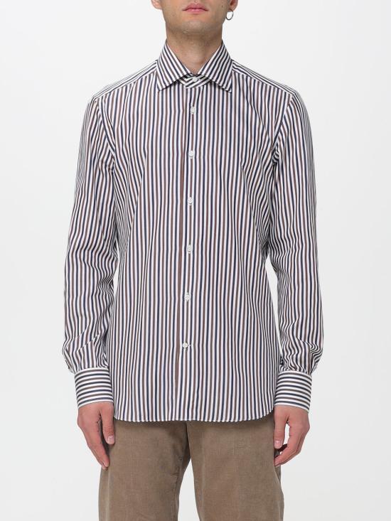 25FW 마짜렐리 셔츠 45134 RIGA MARRONE BLU BIANCA Brown