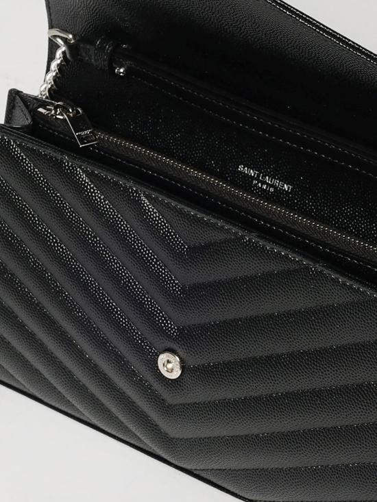 26SS 생로랑 그랑 드 뿌드르 엠보스드 레더 카산드라 마틀라세 체인 지갑 377828BOW02 1000 Black - SAINT LAURENT
