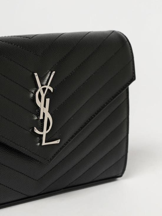 26SS 생로랑 그랑 드 뿌드르 엠보스드 레더 카산드라 마틀라세 체인 지갑 377828BOW02 1000 Black - SAINT LAURENT