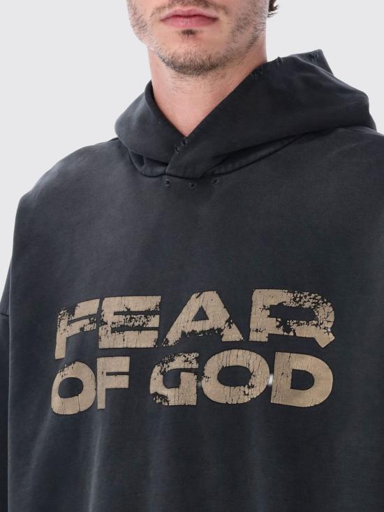 25FW 피어오브갓 릴렉스핏 로고 플리스 후드 티셔츠 FG25FW1212102BHFU 001 Black - FEAR OF GOD