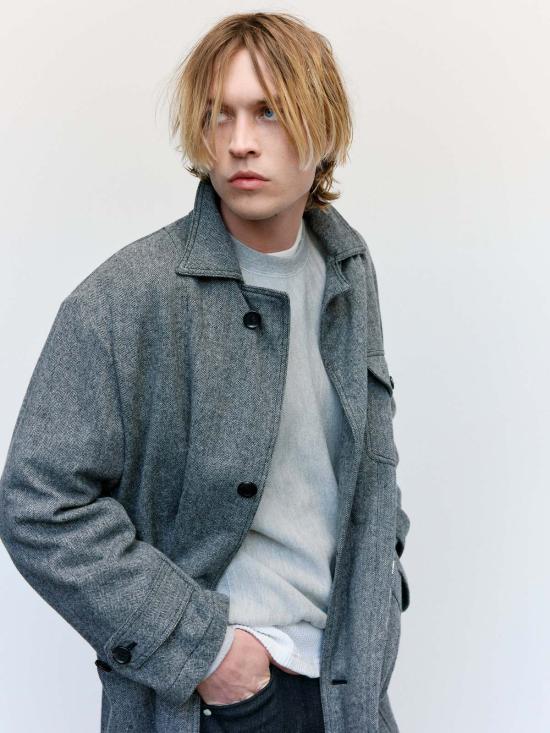  더 레터스 코트 레터스 블랙 & 모카 울 나일론 트위드 헤링본 승마 - THE LETTERS