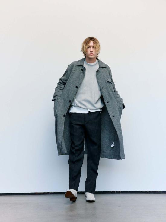  더 레터스 코트 레터스 블랙 & 모카 울 나일론 트위드 헤링본 승마 - THE LETTERS