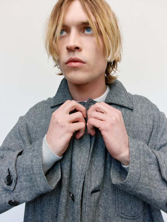  더 레터스 코트 레터스 블랙 & 모카 울 나일론 트위드 헤링본 승마 - THE LETTERS