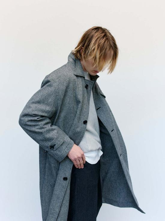  더 레터스 코트 레터스 블랙 & 모카 울 나일론 트위드 헤링본 승마 - THE LETTERS