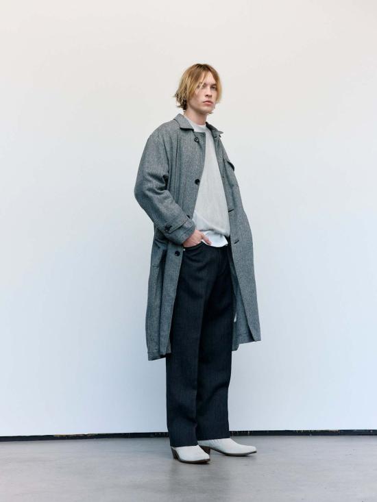  더 레터스 코트 레터스 블랙 & 모카 울 나일론 트위드 헤링본 승마 - THE LETTERS