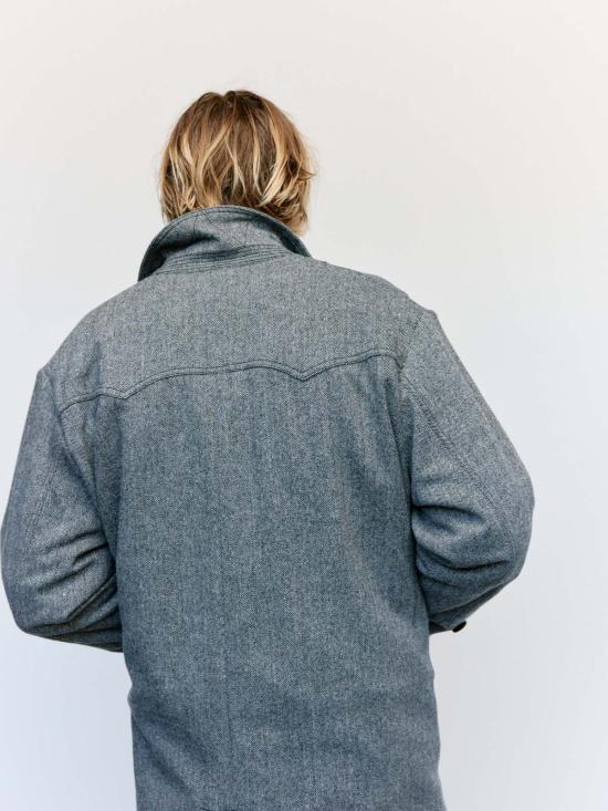  더 레터스 코트 레터스 블랙 & 모카 울 나일론 트위드 헤링본 승마 - THE LETTERS