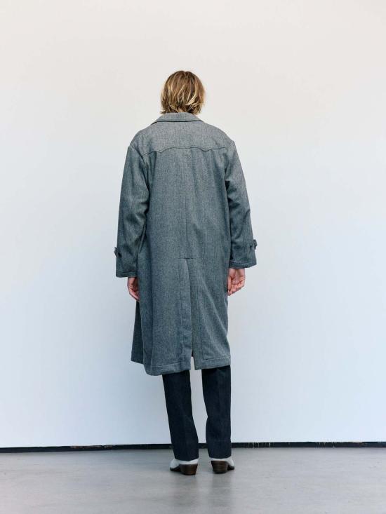  더 레터스 코트 레터스 블랙 & 모카 울 나일론 트위드 헤링본 승마 - THE LETTERS