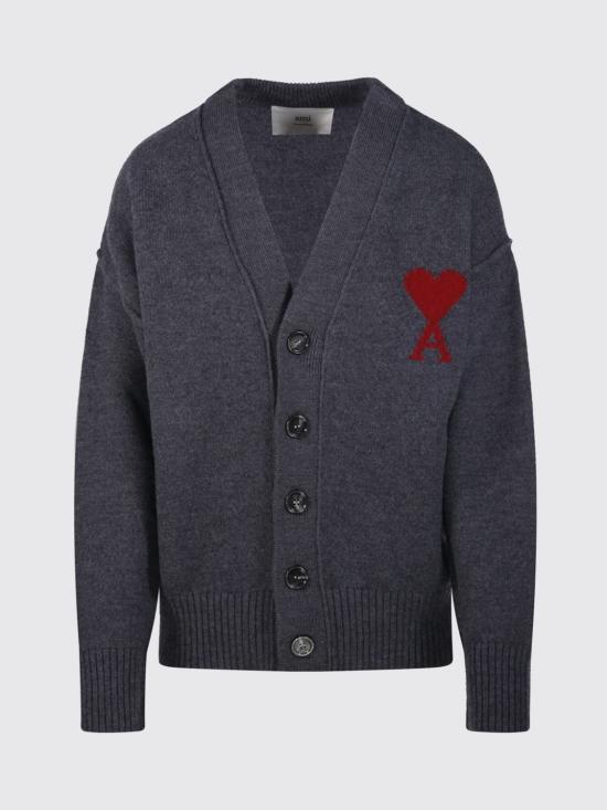 26FW 아미 하트 로고 인타르시아 V넥 가디건 UKC3670180 084 Charcoal