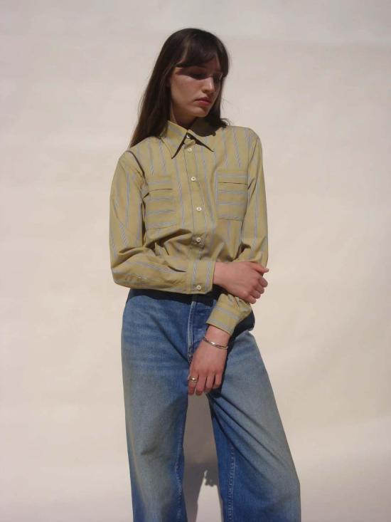  Emma Rothkopf 셔츠 에마 로스코프 코트 버튼 다운 셔츠 머스타드 스트라이프 - EMMA ROTHKOPF