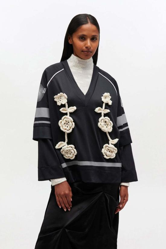  가니 긴팔 티셔츠 Ganni Cycora 긴팔 져지 블랙 - GANNI