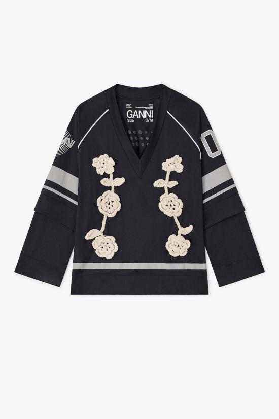  가니 긴팔 티셔츠 Ganni Cycora 긴팔 져지 블랙 - GANNI