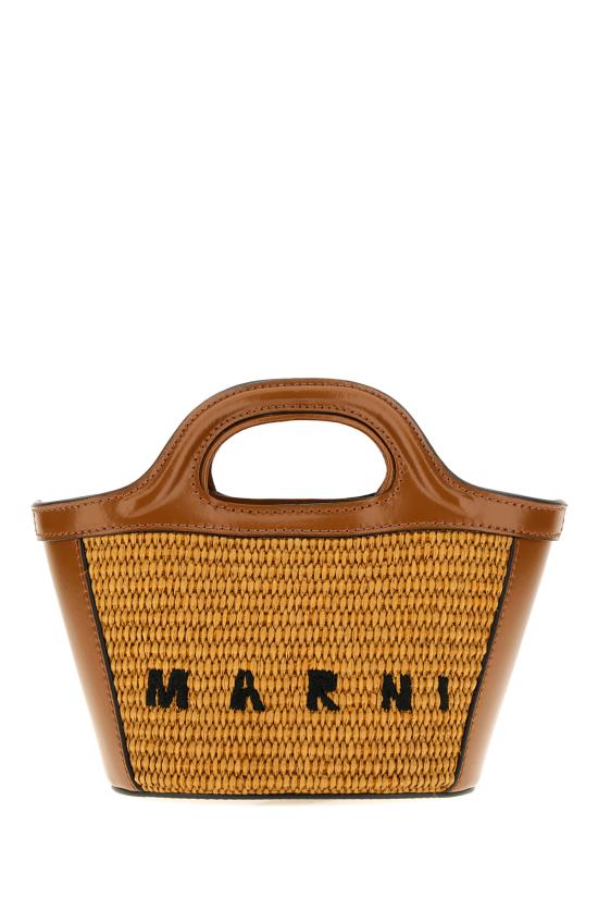 26SS 마르니 레더 & 라피아 트로피컬리아 마이크로백 BMMP0067Q0P3860 00M50 RAW SIENNA