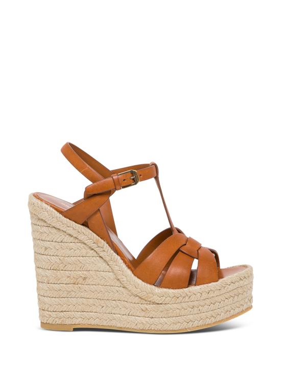 26FW 생로랑 트리뷰트 에스파드리유 웻지 스무스 레더 611924BDA002206 Brown