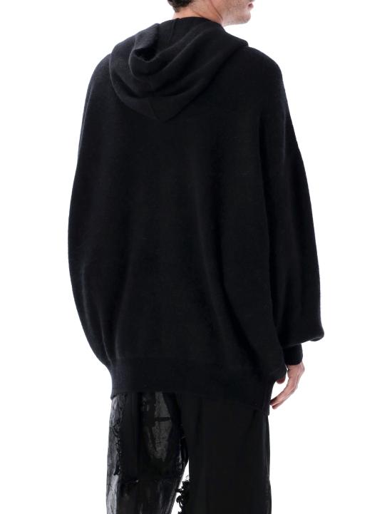 25FW 릭 오웬스 내추럴 울 니트 후드 티셔츠 RR02E1698KWP 09 BLACK - RICK OWENS