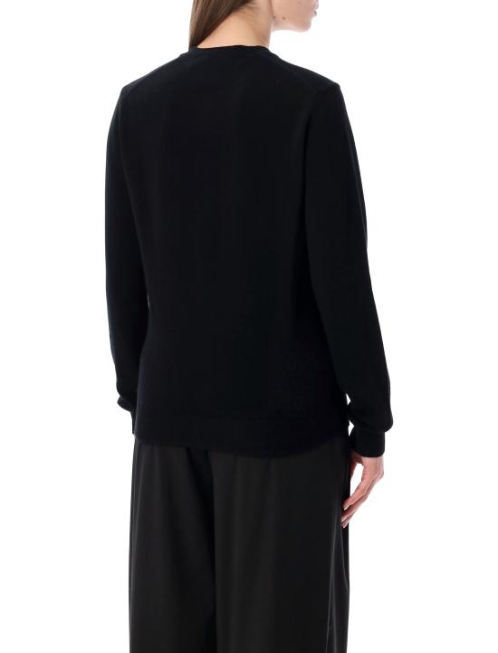 25FW 꼼데가르송 플레이 블랙 하트 x 라인스톤 라운드 넥 가디건 AXN805051 BLACK - COMME DES GARCONS