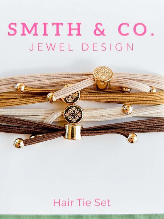  스미스 앤 코 디자인 헤어 액세서리 스미스앤코 디자인 스키니 헤어타이 세트 카라멜 라떼 - SMITH AND CO. DESIGN