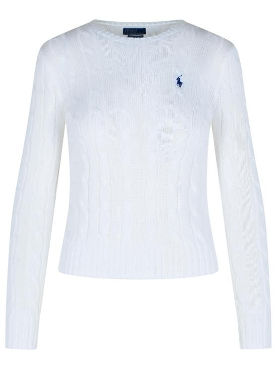 25FW 폴로 랄프로렌 폴로 자수 케이블 니트 스웨터 211971869007 White
