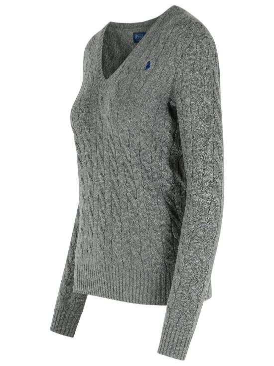 25FW 폴로 랄프로렌 포니 로고 자수 케이블 니트 v넥 스웨터 211971866500 Grey - POLO RALPH LAUREN