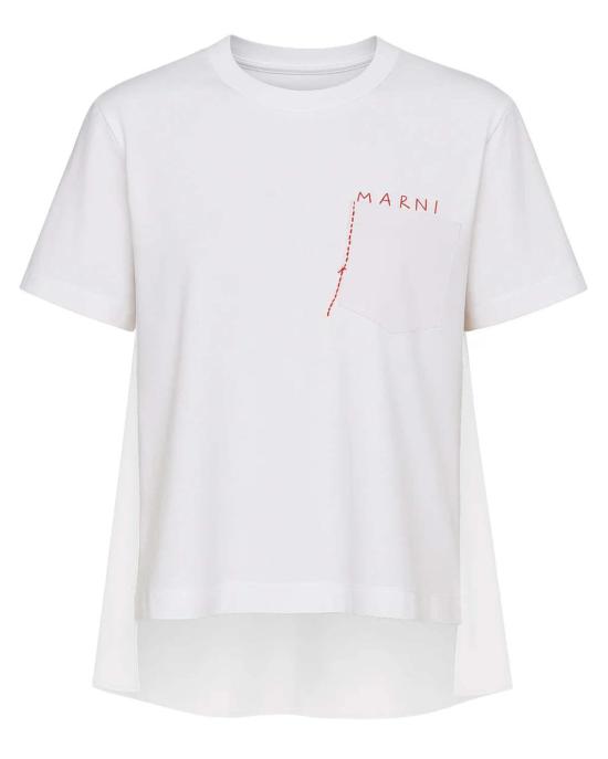  마르니 반팔 티셔츠 포켓 로고 티셔츠 화이트