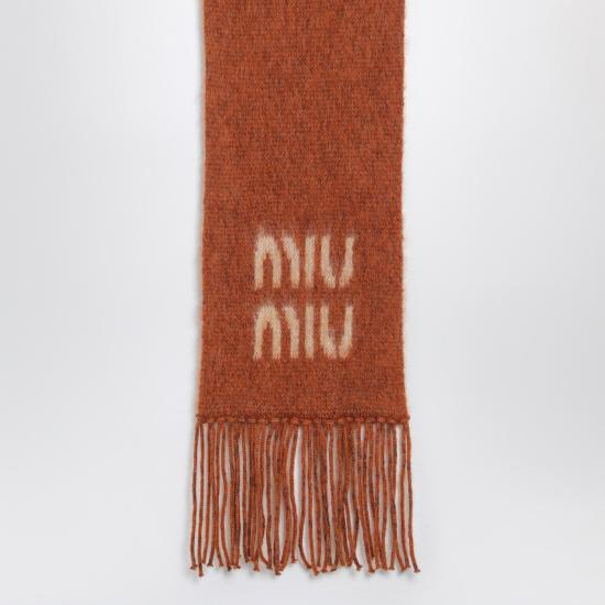 25FW 미우미우 울&모헤어 로고 머플러 5FS0622CQD Brown - MIU MIU