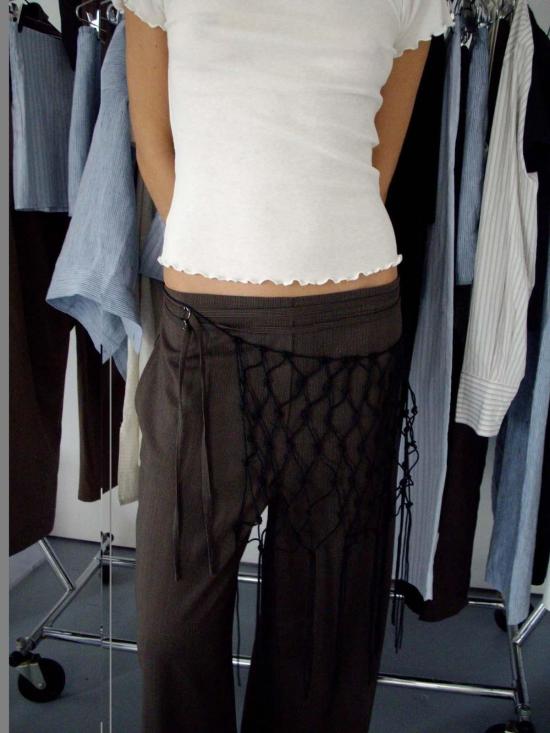  데이지 스튜디오 스트레이트 팬츠 더블 벨티드 팬츠 브라운 스트라이프 - DEIJI STUDIO