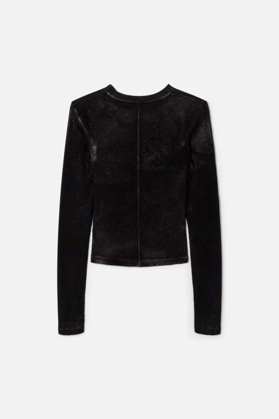  리던 긴팔 티셔츠 Re/Done 90년대 포일 베이비 긴팔 탑 블랙 포일 - RE/DONE