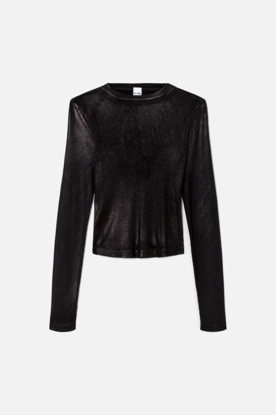  리던 긴팔 티셔츠 Re/Done 90년대 포일 베이비 긴팔 탑 블랙 포일