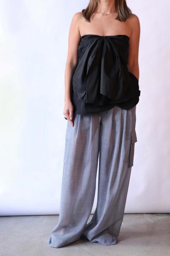  티비 스트레이트 팬츠 쉬어 울 거즈 트리플 플리츠 팬츠 헤더 그레이 - TIBI