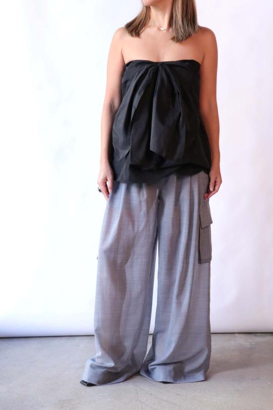  티비 스트레이트 팬츠 쉬어 울 거즈 트리플 플리츠 팬츠 헤더 그레이 - TIBI