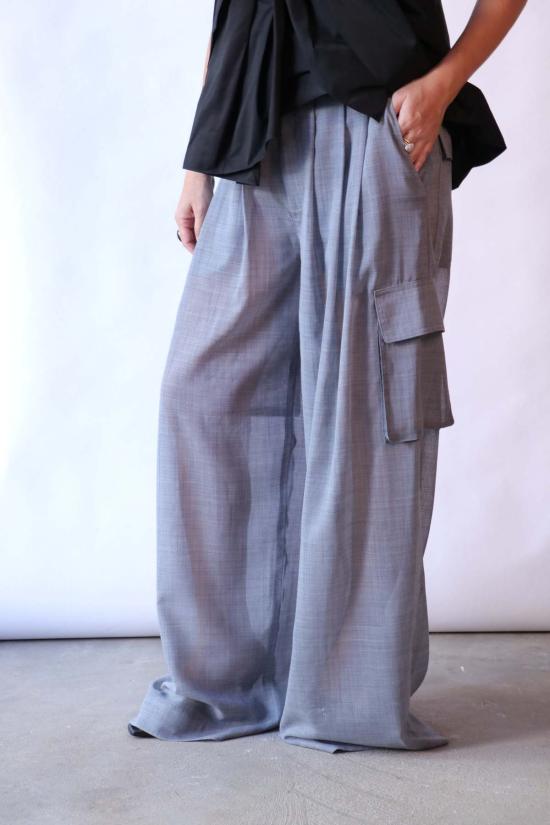  티비 스트레이트 팬츠 쉬어 울 거즈 트리플 플리츠 팬츠 헤더 그레이